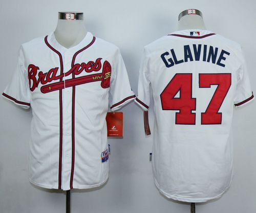 Braves #47 Tom Glavine White Cool Base Stitched MLB Jersey - Click Image to Close
